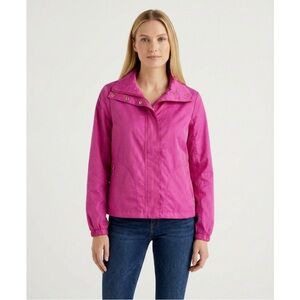 Talbots Hot Pink Windbreaker Rain Jacket Size 10 Gold Snap Button Lightweight M